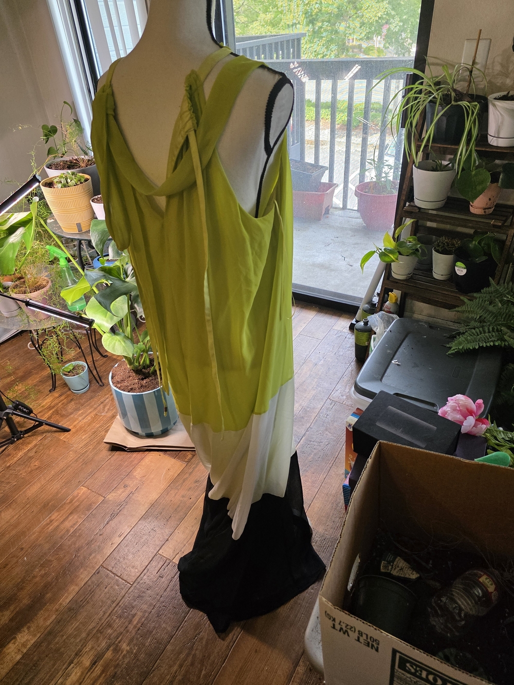 Vince Camuto Lime Green, White & Black Layered Chiffon Chemise